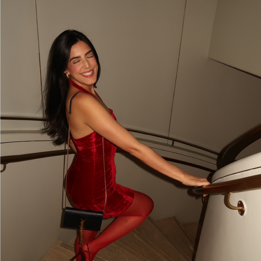 Lovers + Friends Red Velvet Halter Dress